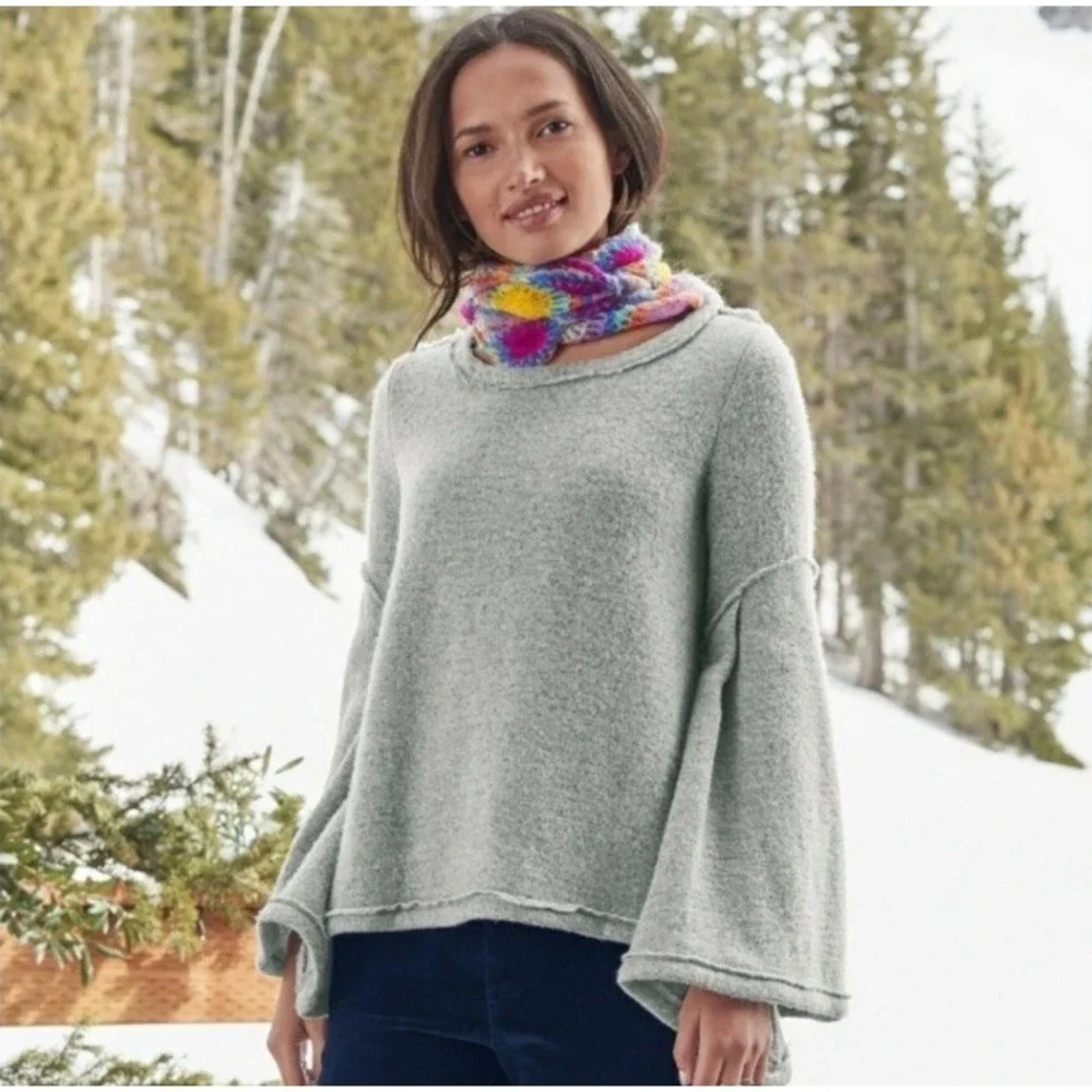 SUNDANCE Mountain Retreat Wool‎ Blend Wide Bell Sleeve Sweater Gray Size M Boho - Picture 2 of 8